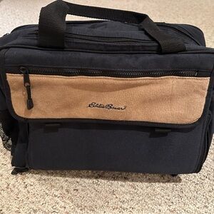 Eddie Bauer Leather Deluxe Diaper Bag navy blue Double Handle Adjustable Strap